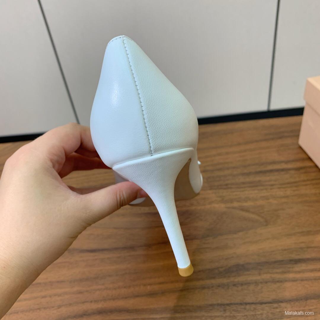 2025 Women Gianvito Rossi White Leather Buckle Pumps KFY00300