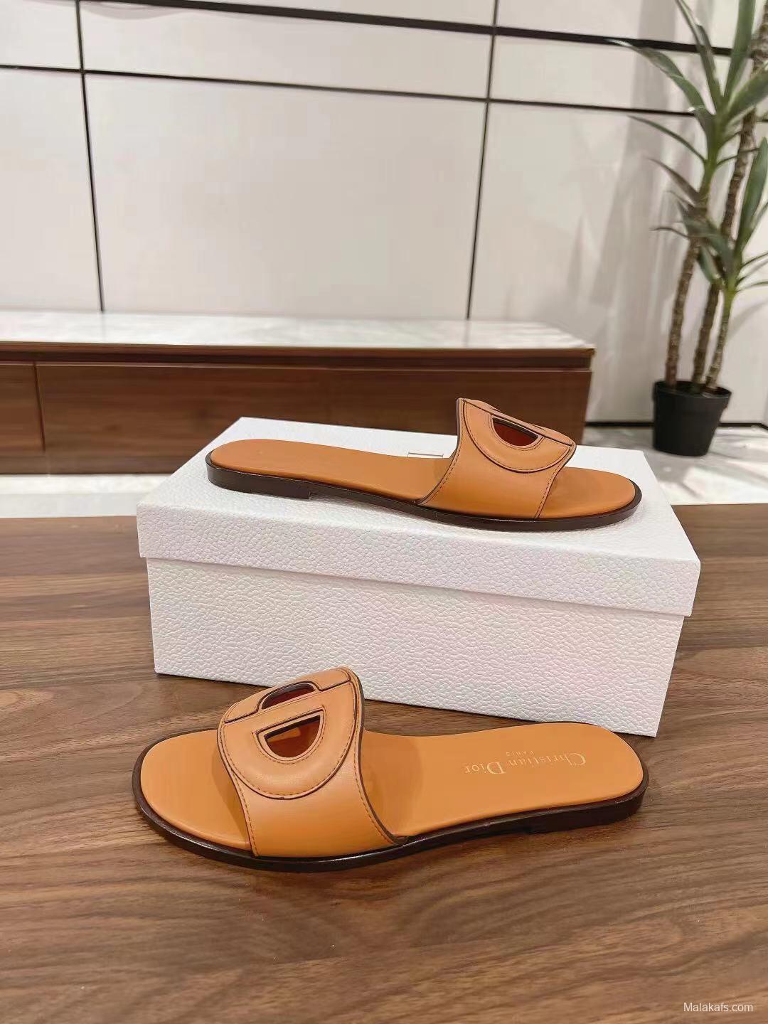 2025 Slippers Dior Brown Leather Slippers LY00260