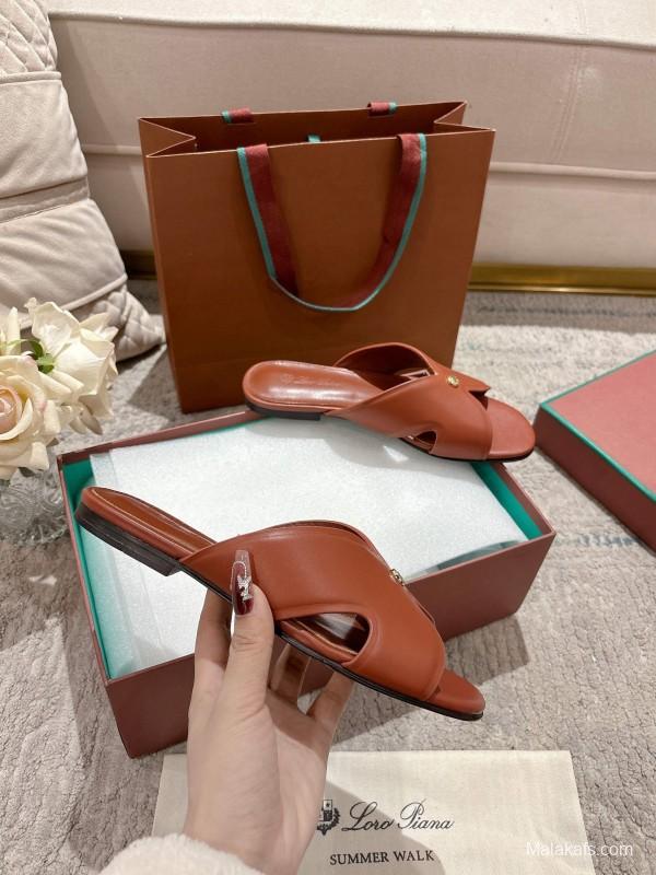 2025 Slippers LP Brown Leather Slippers LY00270