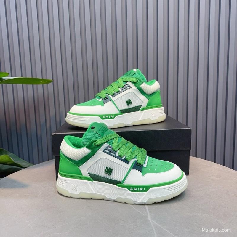 2024 Unisex Amiri Green White Leather Mesh Sneakers MJ00360