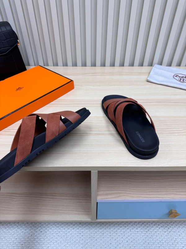 2025 Men HERMÈS Brown Leather Sandals