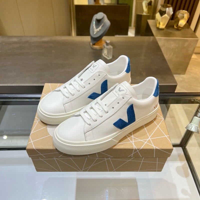 2025 Unisex VEJA White Blue Leather Canvas Sneakers MJ00240