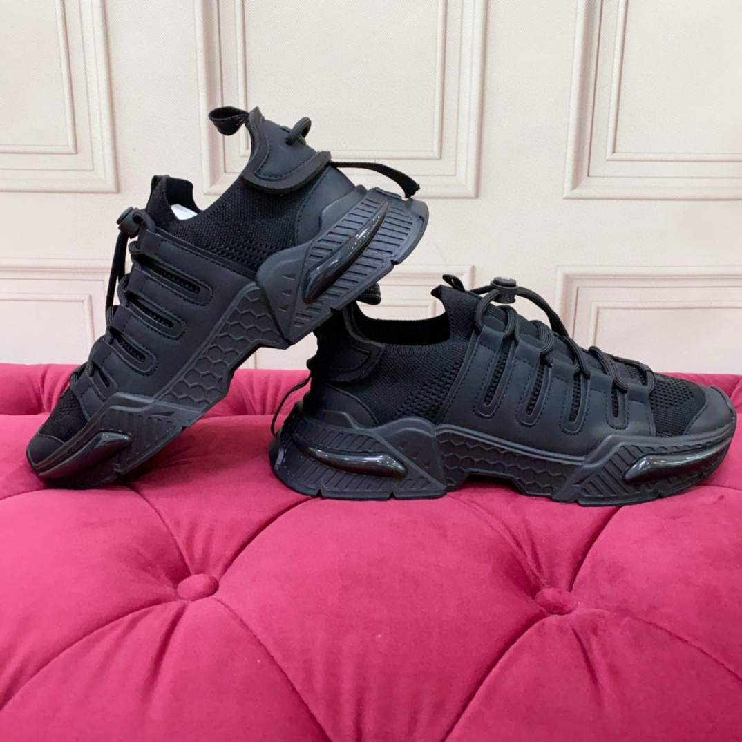 2024 Unisex Dolce & Gabbana Black Knit Leather Sneakers