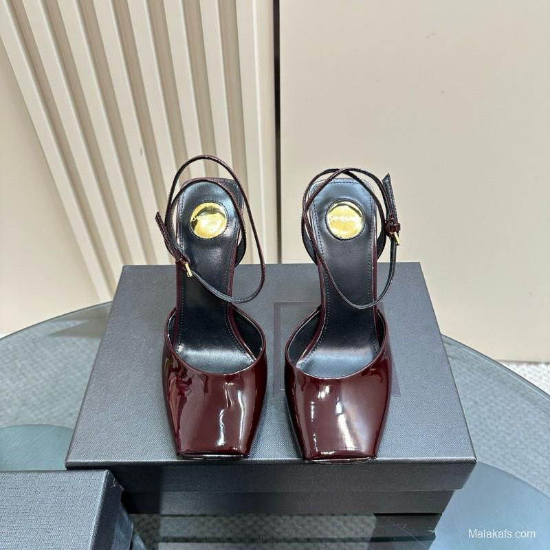 2025 Women Yves Saint Laurent Burgundy Leather Slingback Pumps