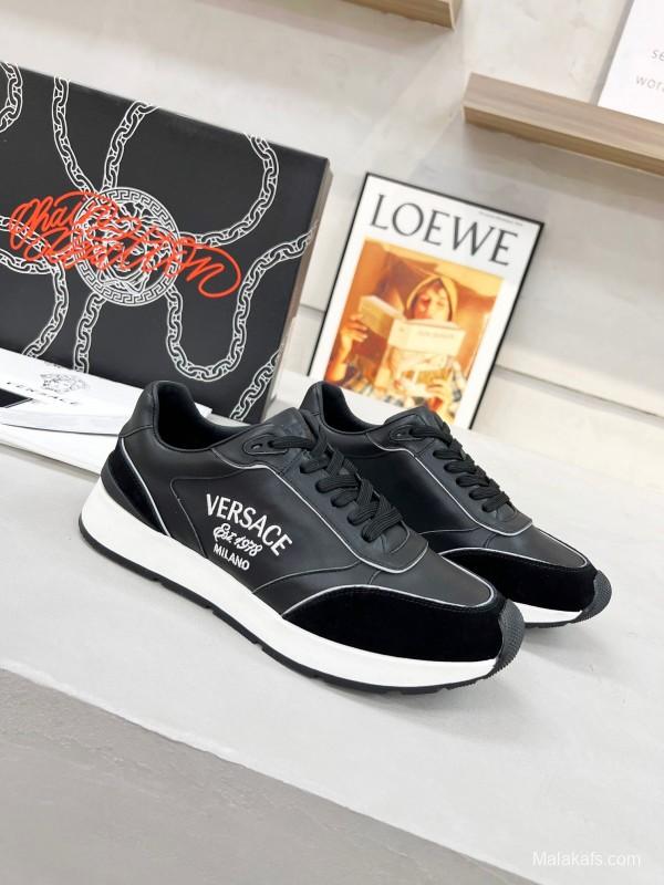 2025 Men VERSACE Black Leather Sneakers LY00320