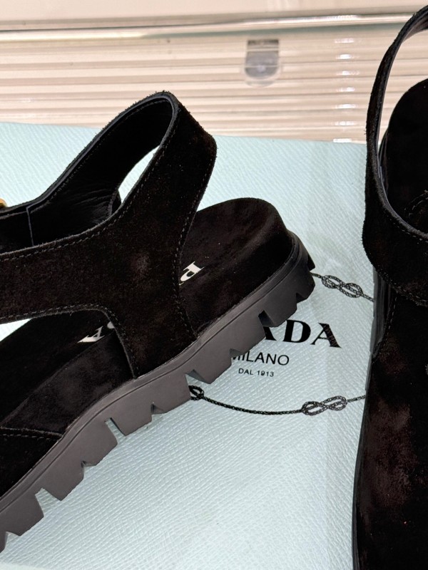 2025 Women Prada Black Suede Sandals
