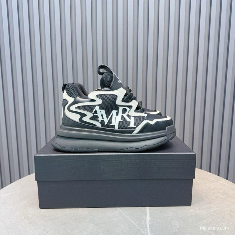 2024 Unisex Amiri Black White Mesh Leather Sneakers MJ00410