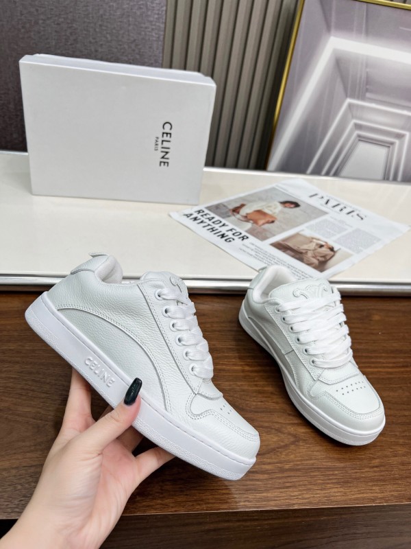 2025 Unisex CELINE White Leather Sneakers KFY00260