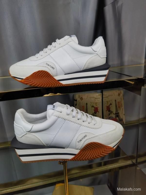 2025 Unisex TOM FORD White Leather Suede Sneakers LY00360(F)/LY00370(M)