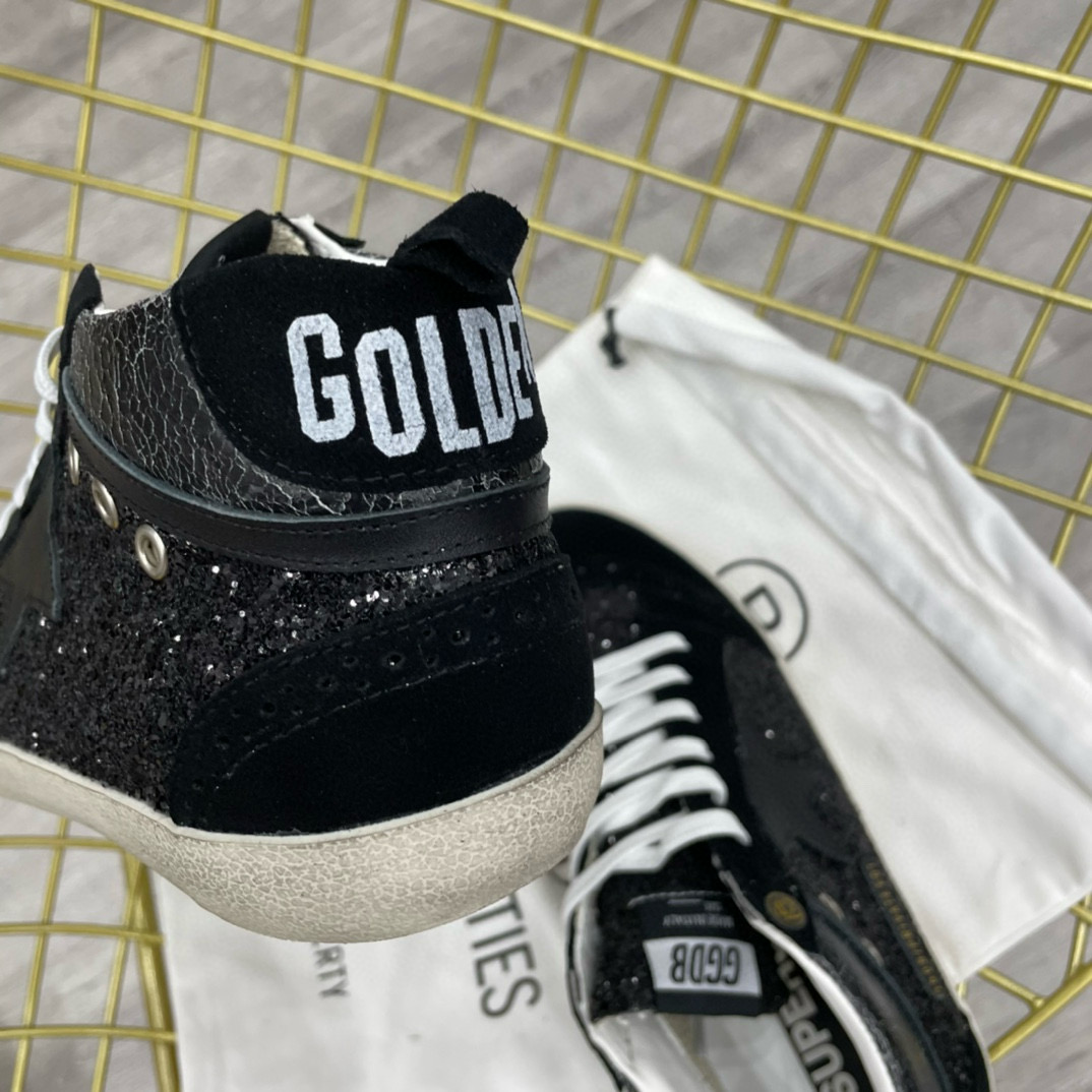 2024 Unisex GGDB Black Suede Glitter High Top Sneakers MJ00300