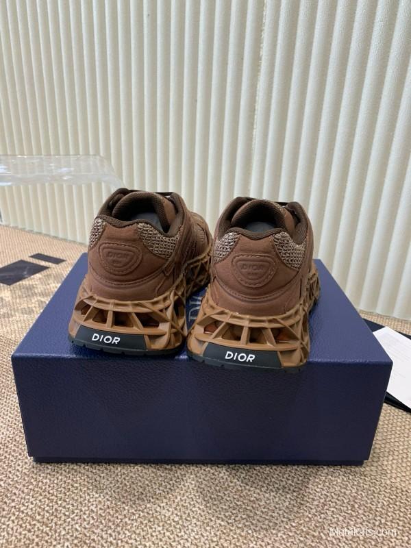 2024 Unisex Dior Brown Mesh Leather Sneakers MJ00400