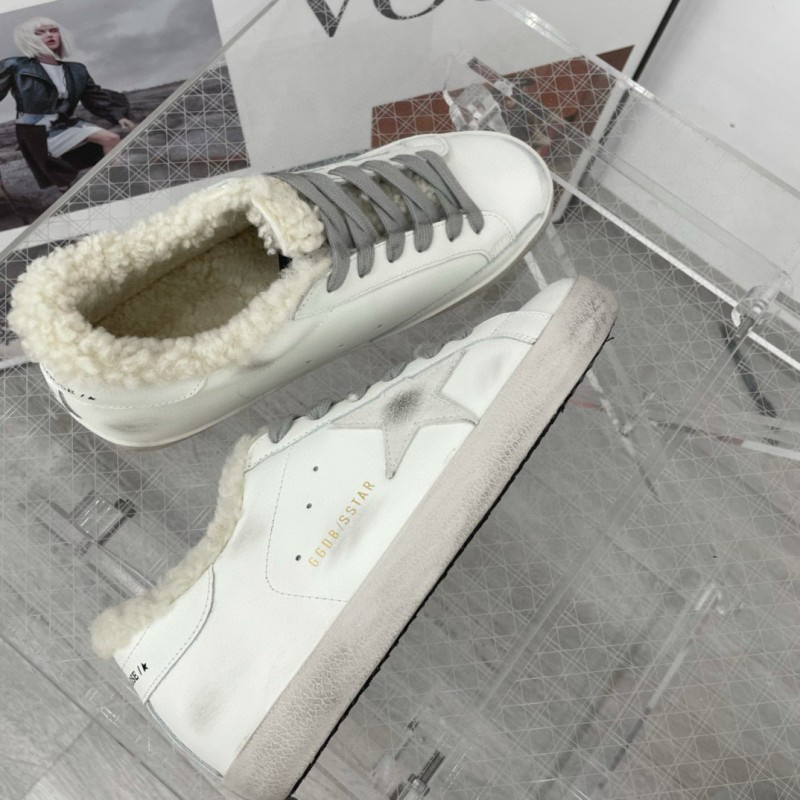 2025 Women GGDB White Grey Leather Shearling Sneakers