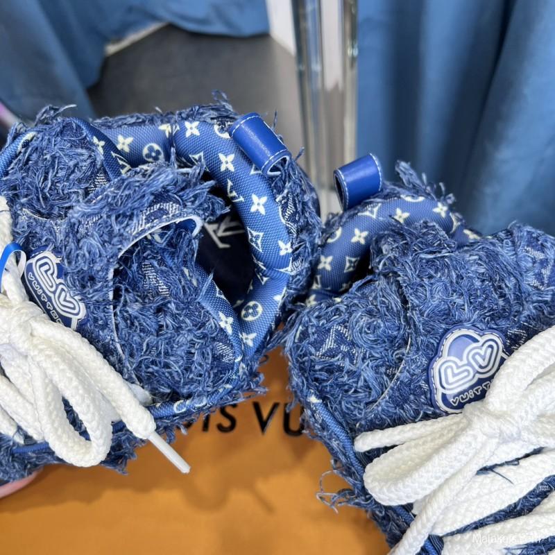 2025 Unisex Louis Vuitton Blue Denim Leather LV Trainer