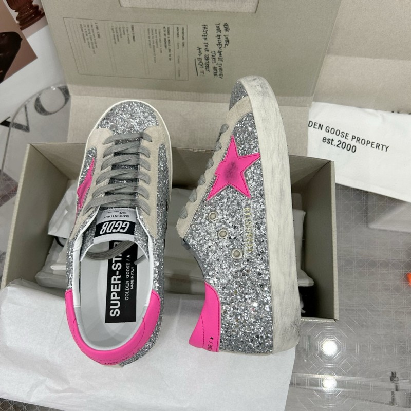 2024 Women GGDB Silver Pink Leather Suede Sneakers