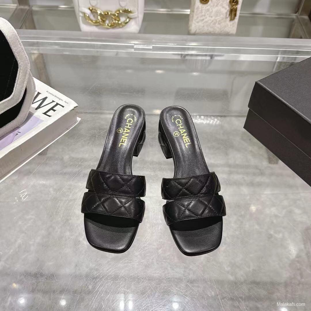 2025 Women Chanel Black Lambskin Sandals