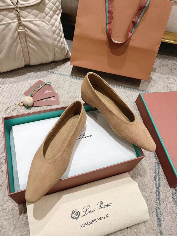 2025 Women Loro Piana Beige Suede Loafers