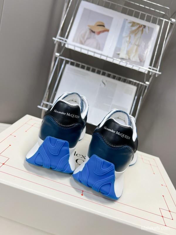 2024 Unisex Alexander McQueen Blue White Leather Suede Sneakers MJ00370