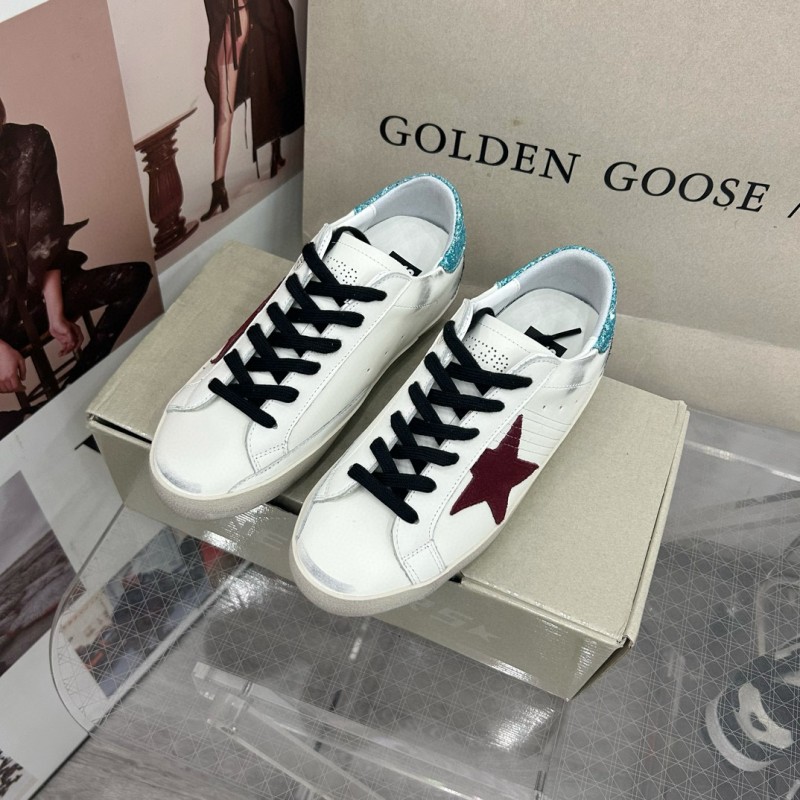 2025 Women GGDB White Burgundy Suede Leather Sneakers MJ00260
