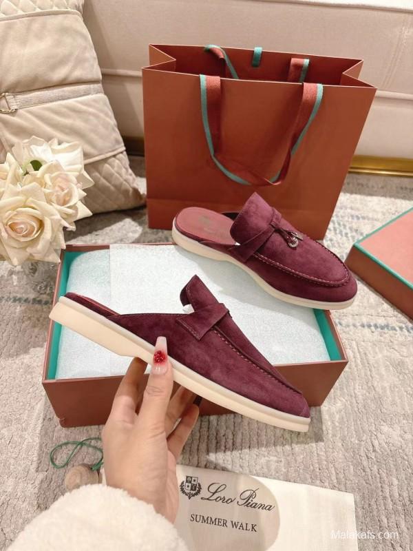 2025 Women LP Burgundy Suede Slippers