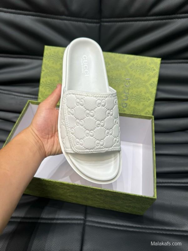2024 Slippers Gucci White Leather Slippers MJ00200