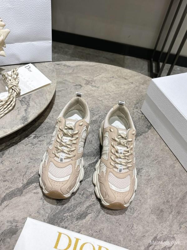 2025 Women Dior Beige Mesh Suede Sneakers KFY00370