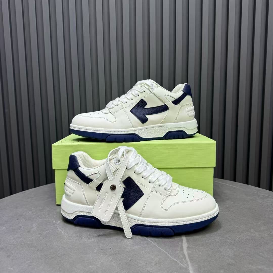 2025 Unisex Off-White White Navy Leather Sneakers KFY00310