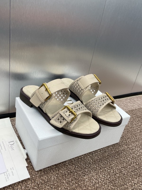 2025 Women Dior Beige Calfskin Leather Slippers KFY00300