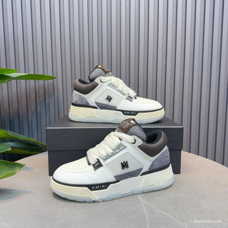 2024 Unisex Amiri White Grey Mesh Suede Sneakers MJ00360