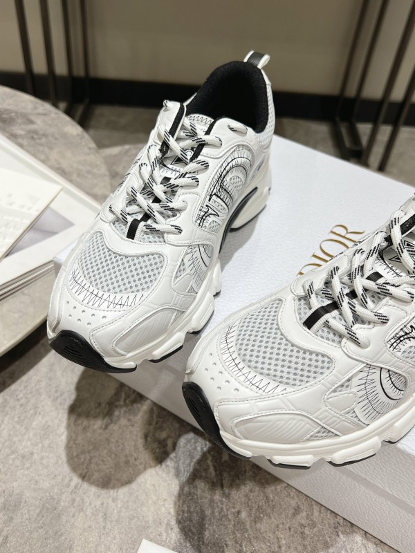2025 Women Dior White Mesh Leather Sneakers