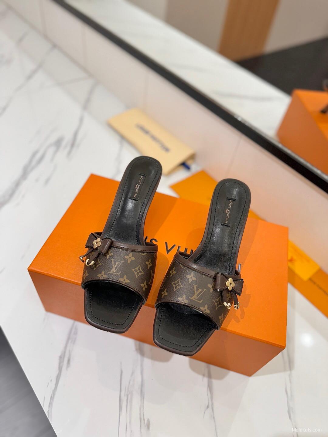 2025 Women Louis Vuitton Brown Leather Sandals KFY00310