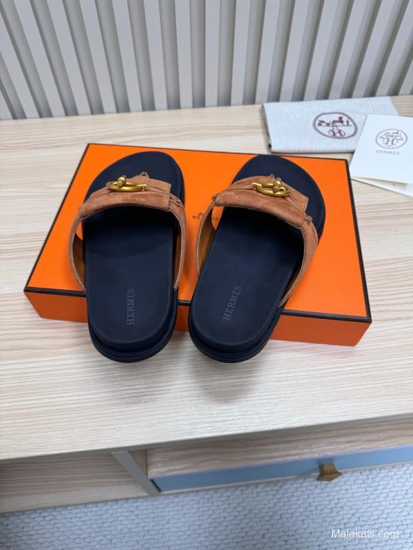 2025 Slippers Hermès Brown Suede Slippers