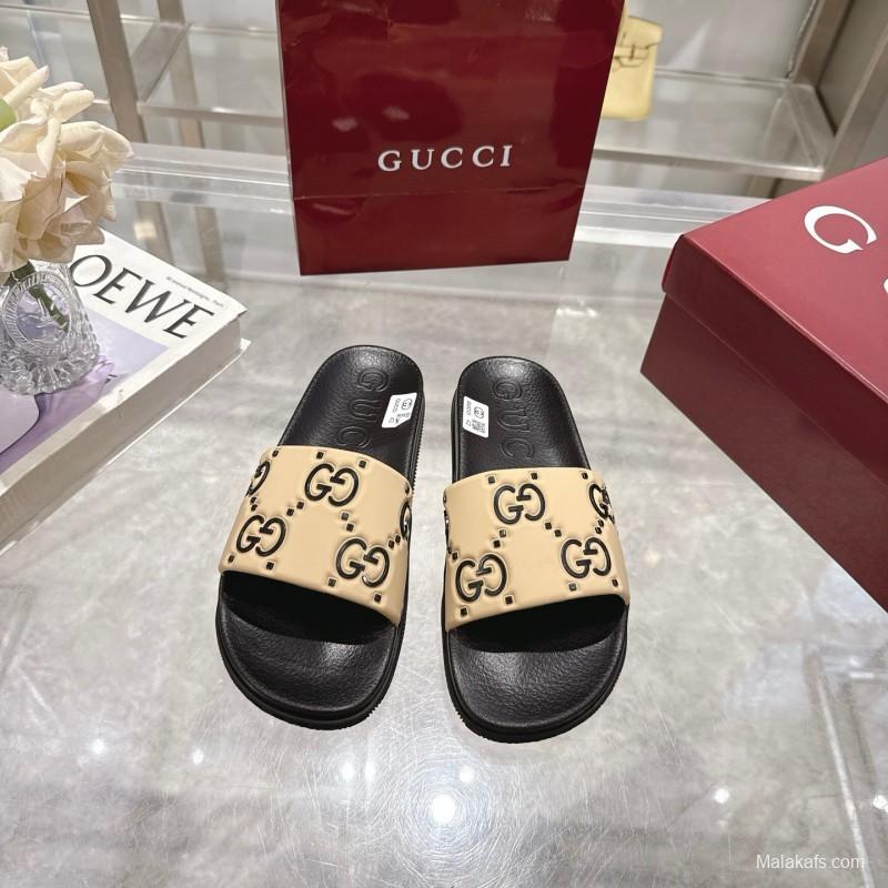 2025 Gucci Beige Black Rubber Slippers