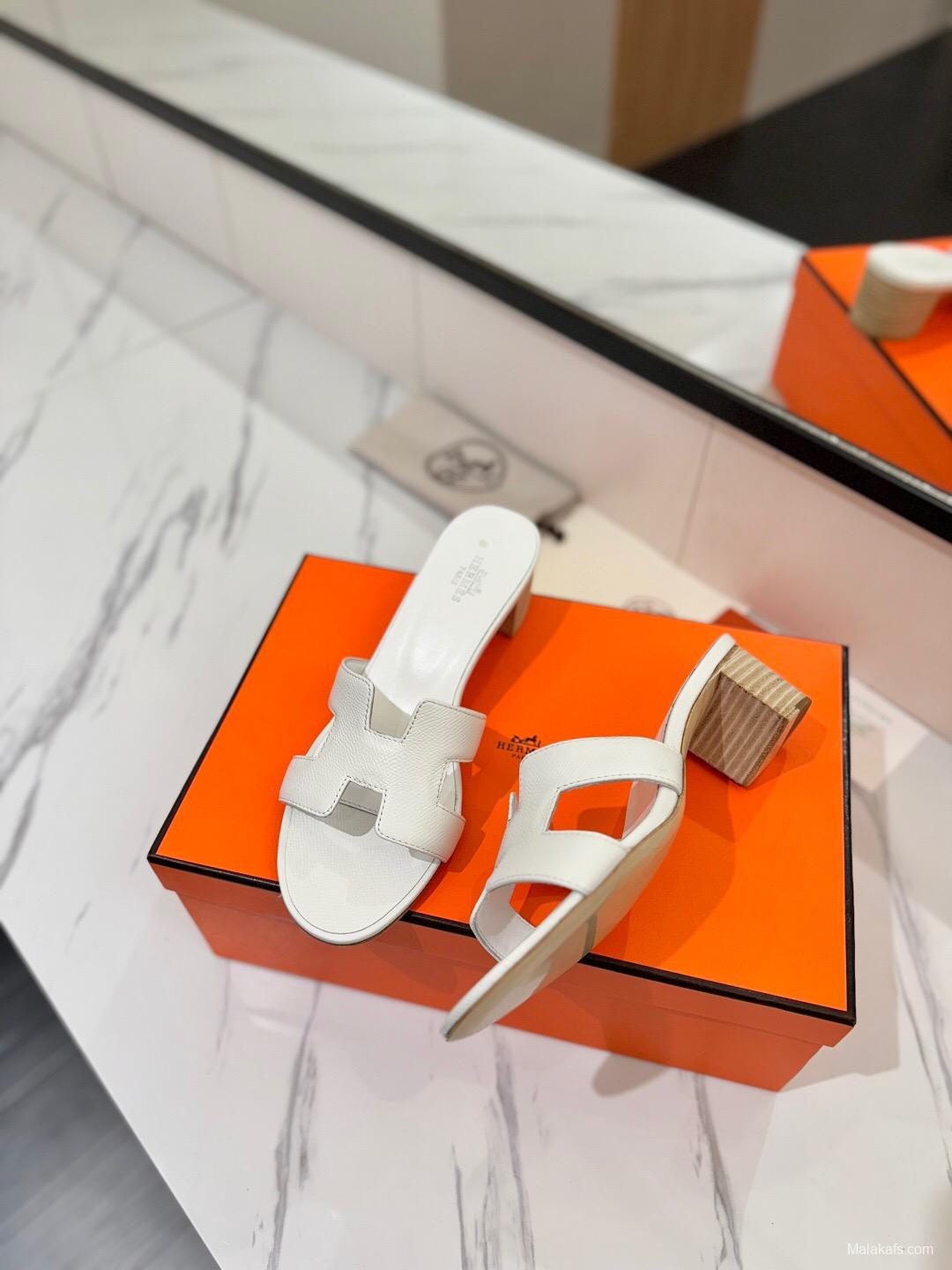 2025 Women Hermès White Leather Sandals