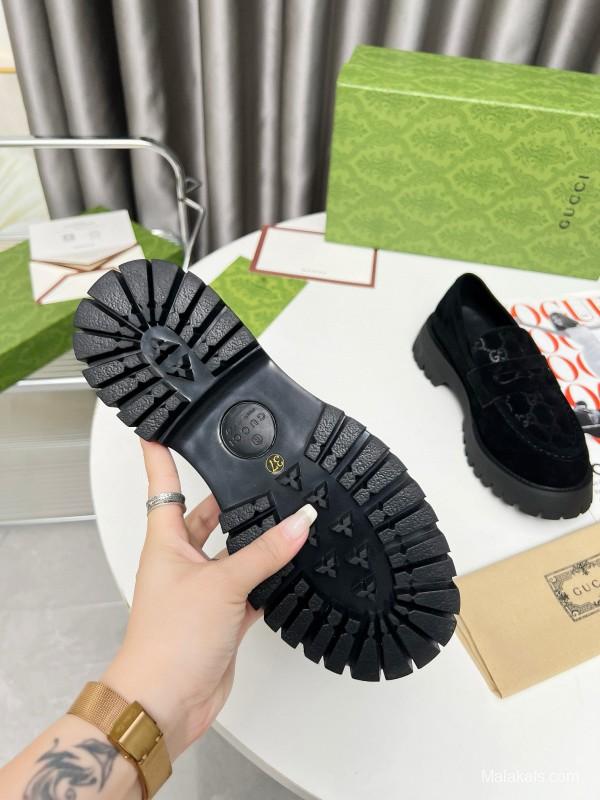 2024 Women Gucci Black Suede Leather Loafers MJ00320