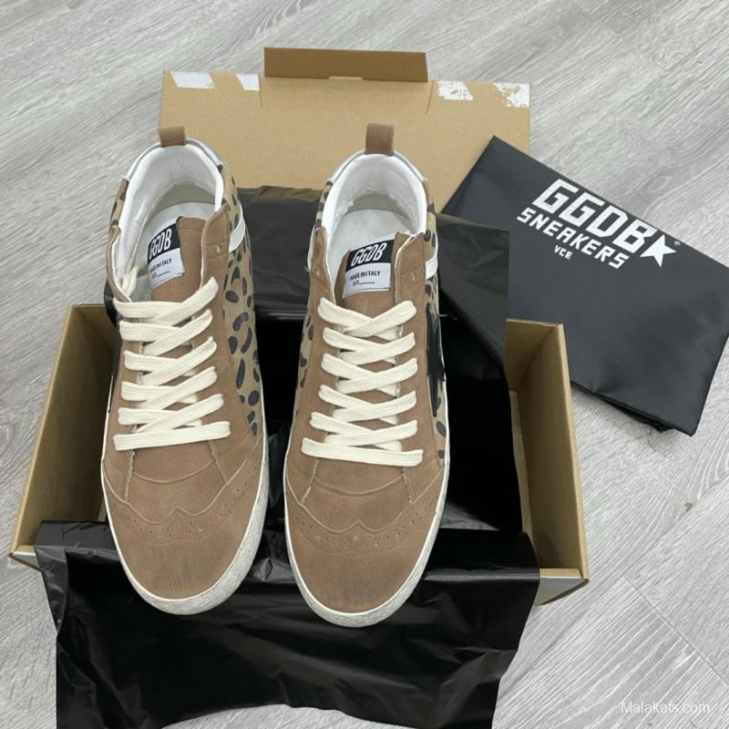 2024 Unisex GGDB Beige Brown Leopard Suede Leather High Top Sneakers MJ00300