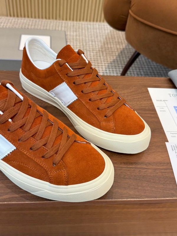 2025 Men TOM FORD Brown White Suede Sneakers LY00360