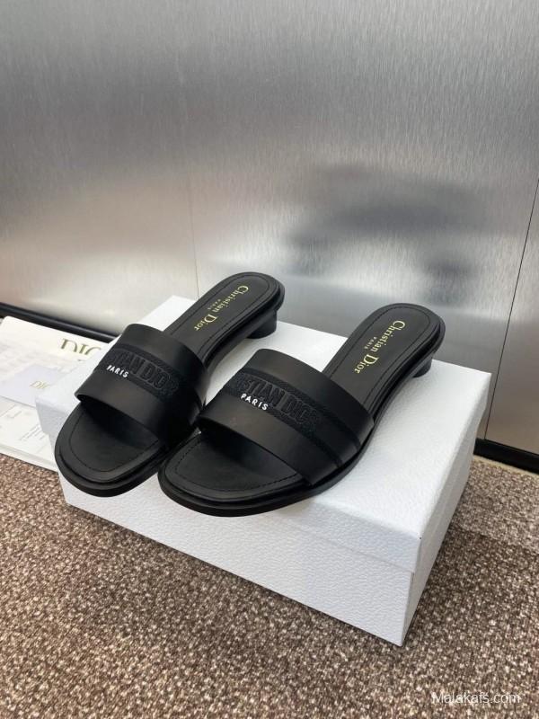 2025 Women Dior Black Leather Slippers CHRISTIAN DIOR PARIS