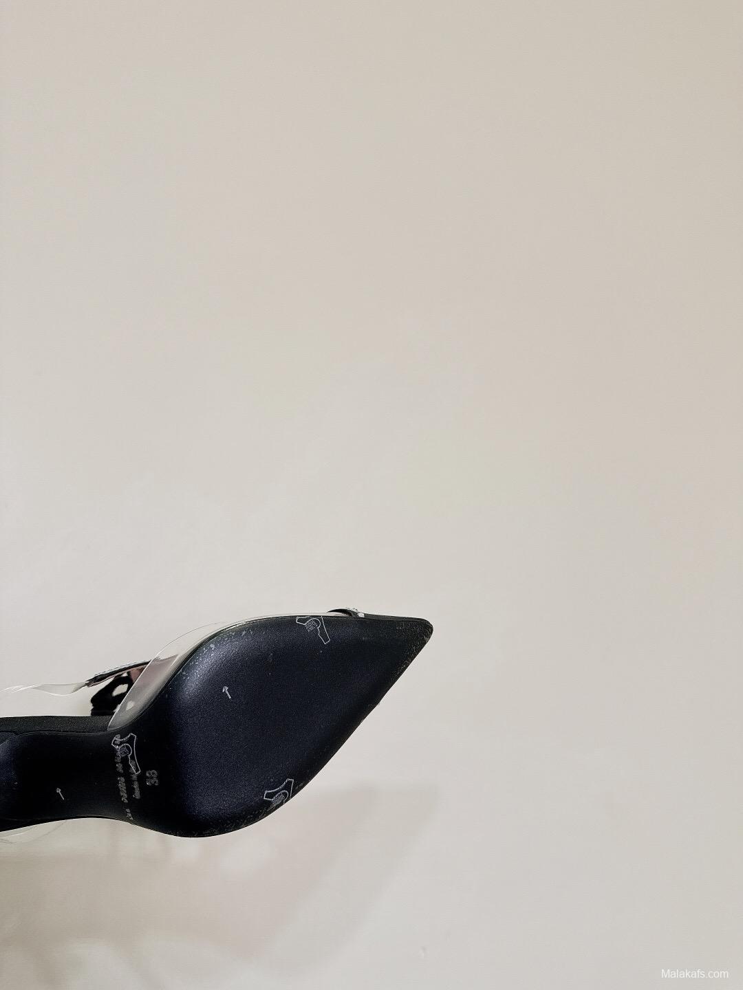 2025 Women Les Petits Joueurs Black Transparent Satin High Heels KFY00290