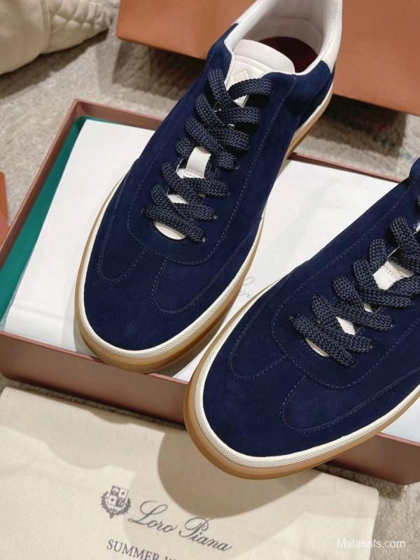 2025 Unisex Le Parmentier Navy White Suede Leather Sneakers LY00320(F)/LY00330(M)