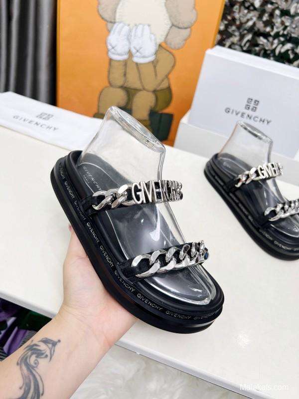 2025 Women Givenchy Silver Leather Sandals Chain LY00250