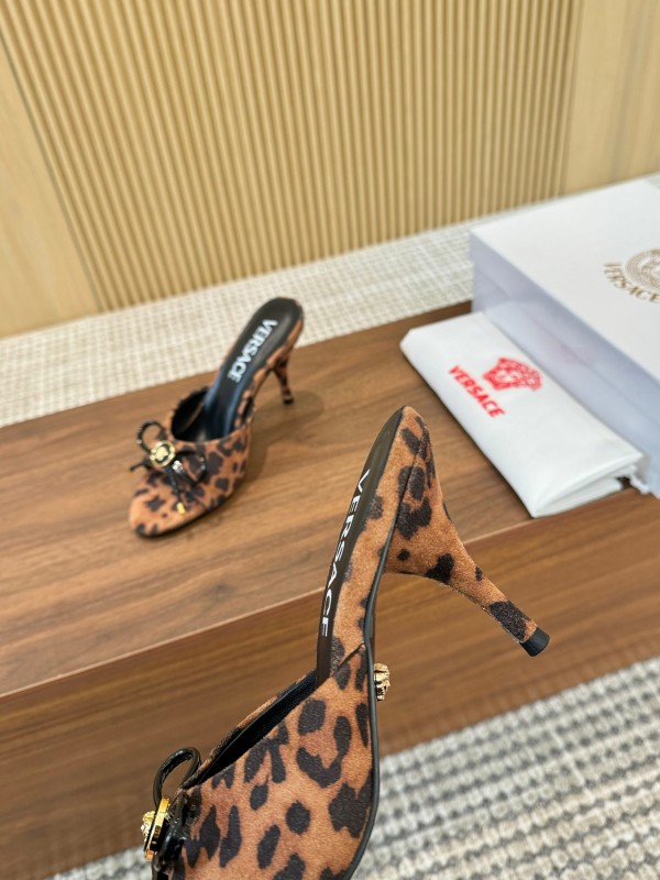 2025 Women VERSACE Leopard Print Leather Heels LY00210