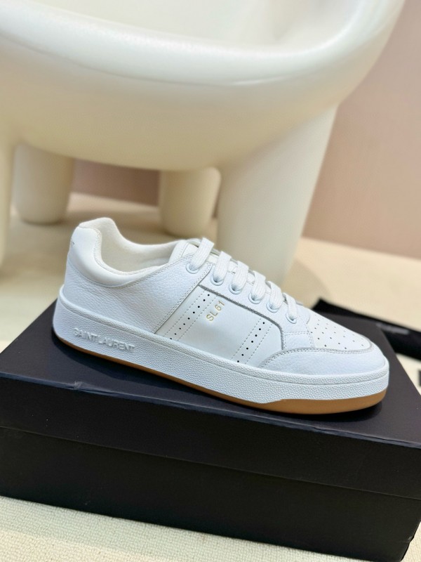 2024 Unisex Yves Saint Laurent White Silk Leather Sneakers SL61 MJ00350