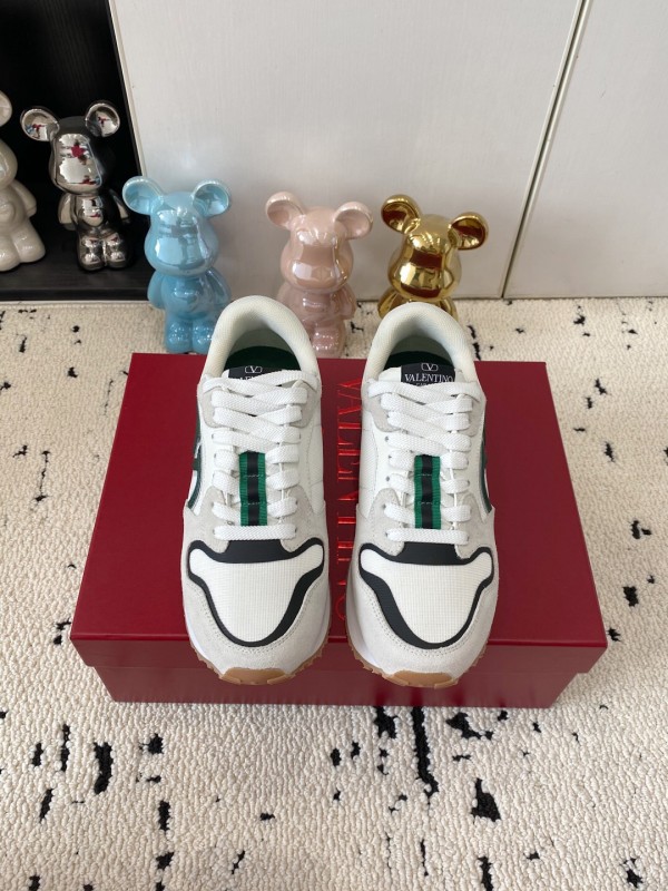 2025 Unisex Valentino White Green Leather Silk Sneakers LY00340