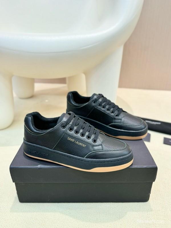 2024 Unisex Yves Saint Laurent Black Gold Leather Casual Shoes Laser Cut MJ00350