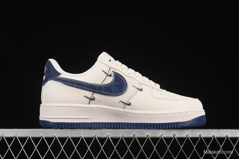 Nike Air Force 1 '07 Low Dior Collaboration Blue Four Small Silver Swoosh Casual Sneakers - XS2869-001