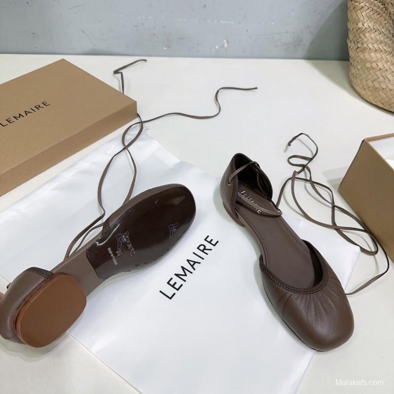 2025 Women LEMAIRE Brown Leather Ballet Flats