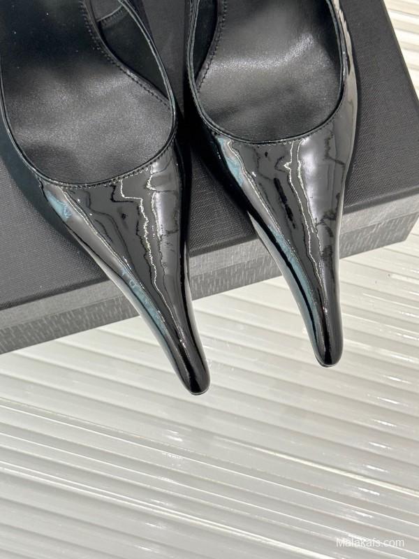 2025 Women YSL Black Patent Leather High Heel Slingback KFY00290