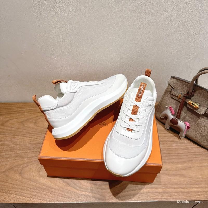 2025 Unisex Hermès White Leather Fabric Sneakers AS00400