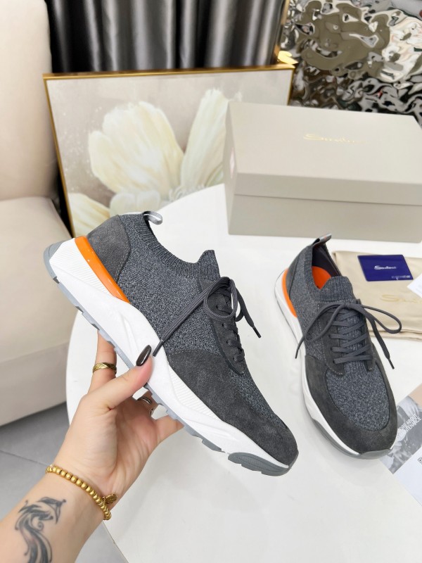 2025 Unisex Santoni Grey Orange Wool Blend Knit Sneakers AS00320