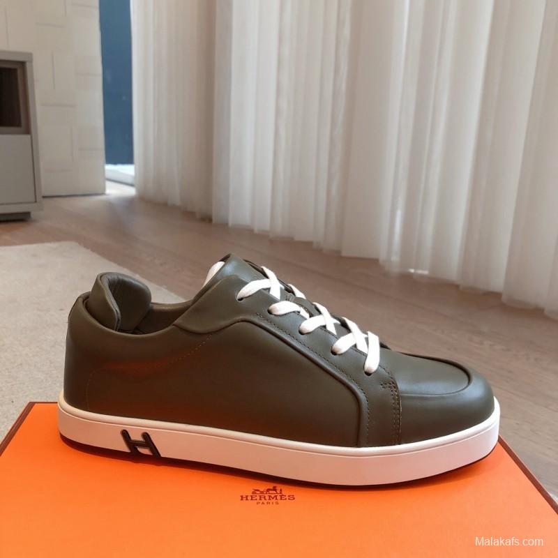 2025 Men Hermès Green White Leather Sneakers AS00380